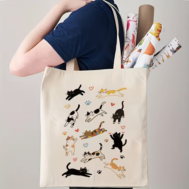 Canvas Tote Designer - Bolso Tote con Estampado de Gato