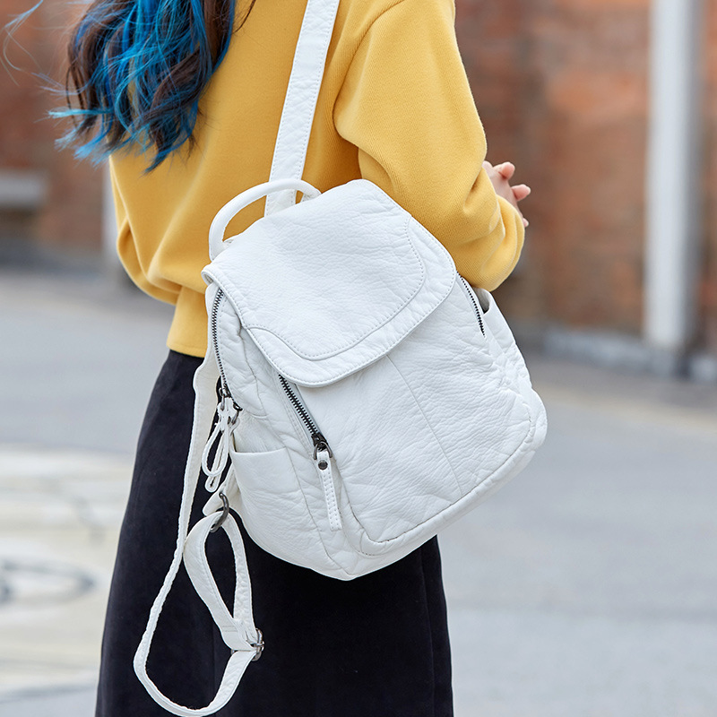 Luxury Bags White - Mochila De Cuero lavado blanco para